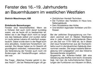 Fenster des 16.–19. Jahrhunderts an Bauernhäusern im westlichen Westfalen